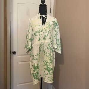 STARK X  Linen Tie Dye Tunic Mini Dress V-Neck Resort Beach Size XS Oversized
